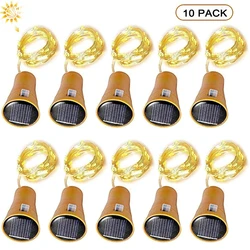10pcs Solar Wine Bottle String Light 20LEDs Solar Copper Wire Fairy Lights Cork Shape Christmas Lamp Wedding Party Garden Decor