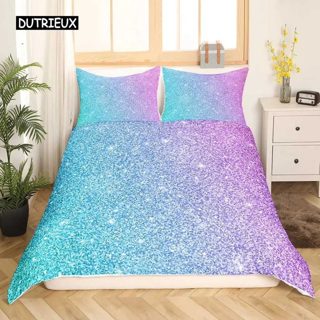 Colorful Glitter Duvet Cover Set Girly Pink Pastel Modern Girls Women Comforter Cover Double Queen King Polyester Qulit Cover