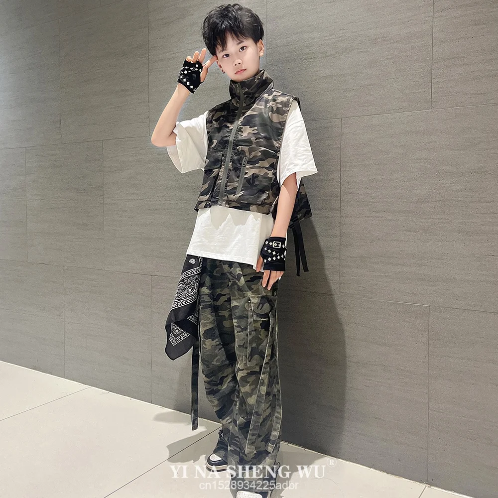Man Kpop Hip Hop Clothing Camouflage Sleeveless Jacket Vest T Shirt Casual Cargo Shorts for Woman Jazz Dance Costume Clothes view 3
