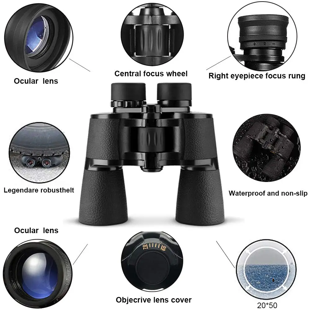 تلسكوب BAIGISH 20x50 HD مناظير قوية 3000 متر طويلة المدى العسكرية Spyglass للرؤية الليلية الذهب التسمية البصرية للصيد
