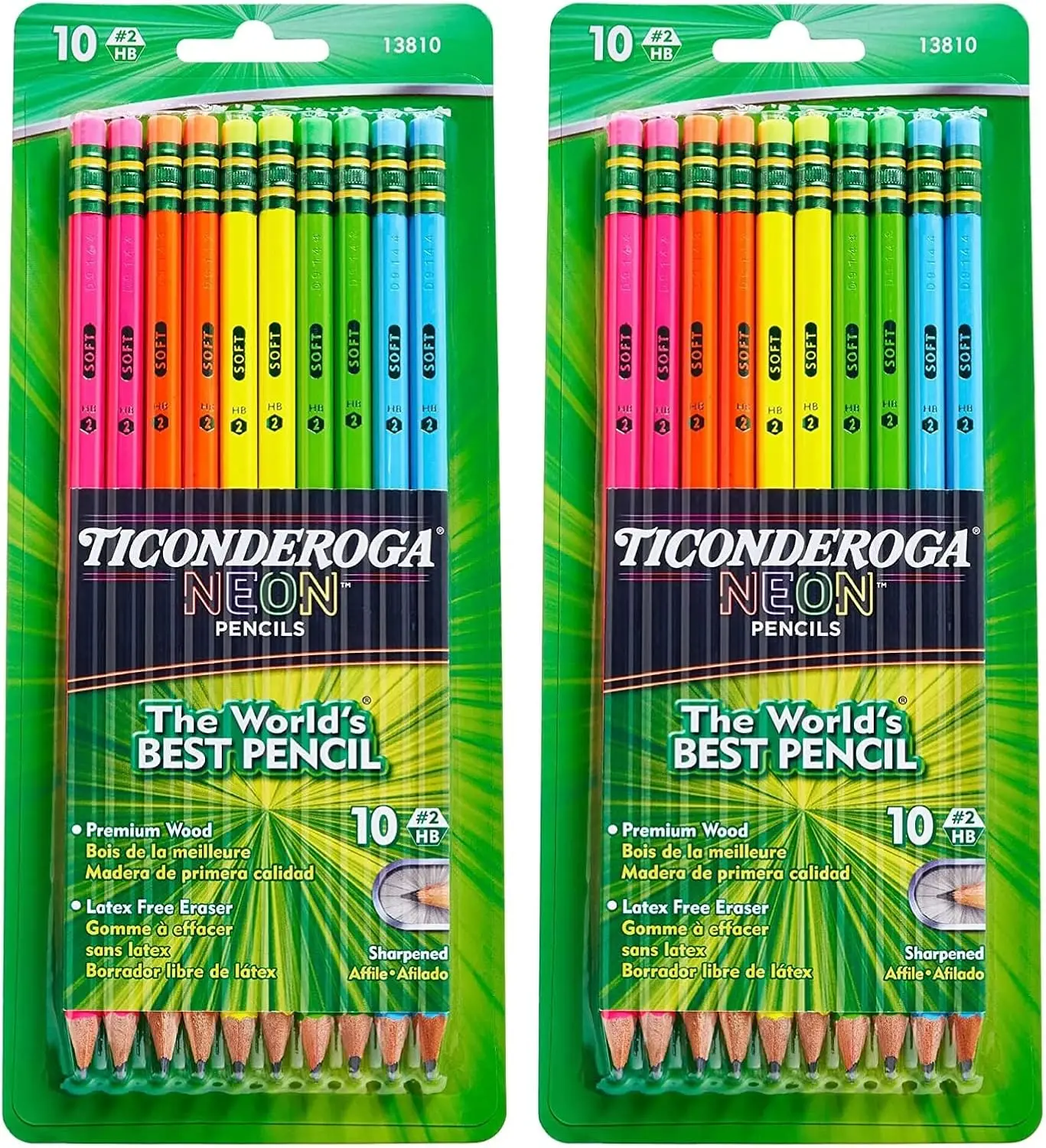 

Assorted Neon No.2 Pencils, 10-Pack (2-Pack) for School and Office Use
