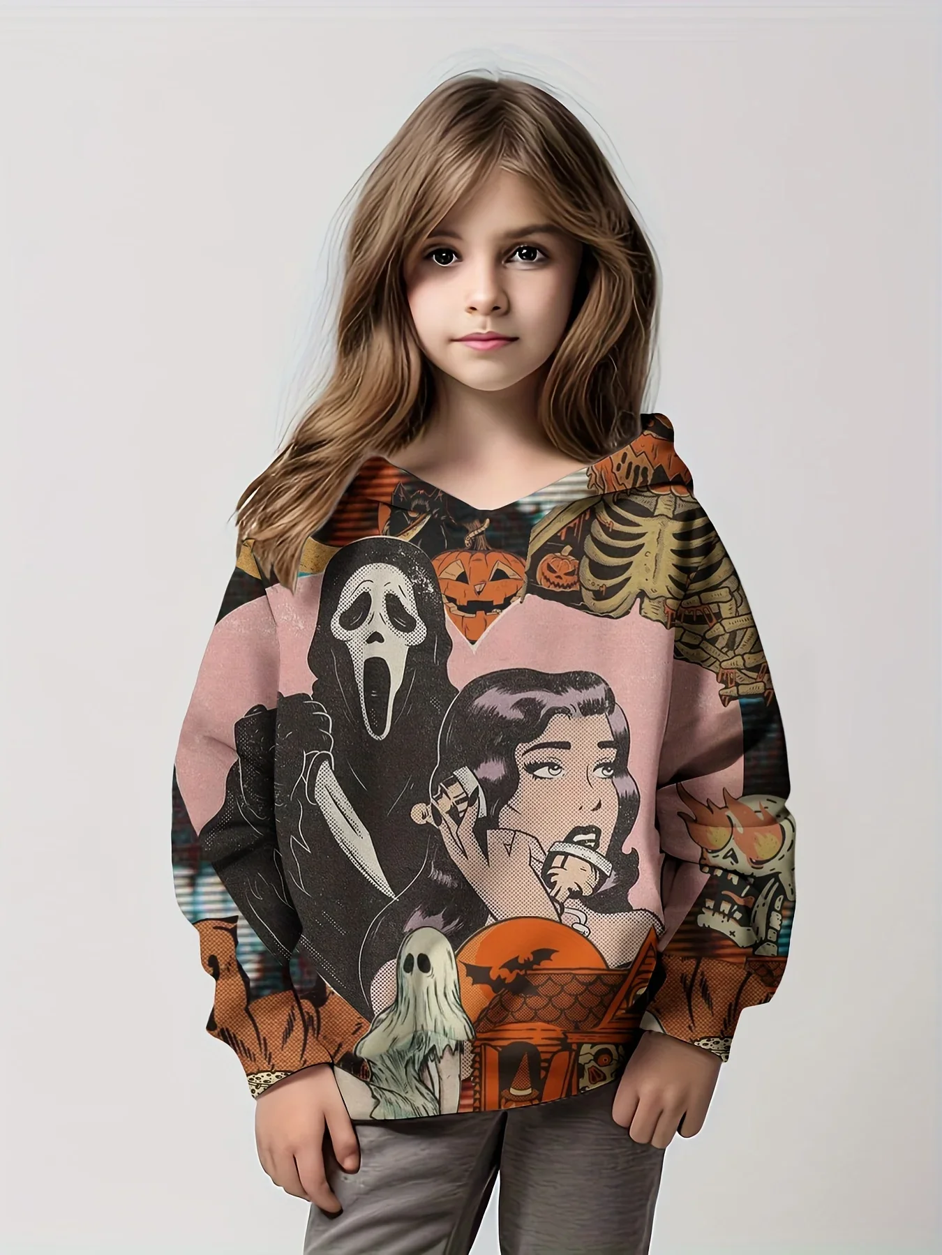 Vintage Halloween Movie Sweatshirts Printed High Street Fashion Casual Comfortable Loose Letter Kids Coat Autumn Winter Clothes