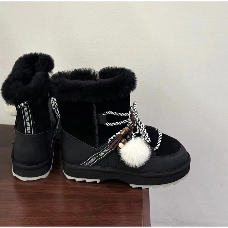 

Women Fashion Warm Snow Boots Winter Cold-resistant Fleece Lined Sports Shoes With Lace-up Design Thick Sole Nonslip Short Boots