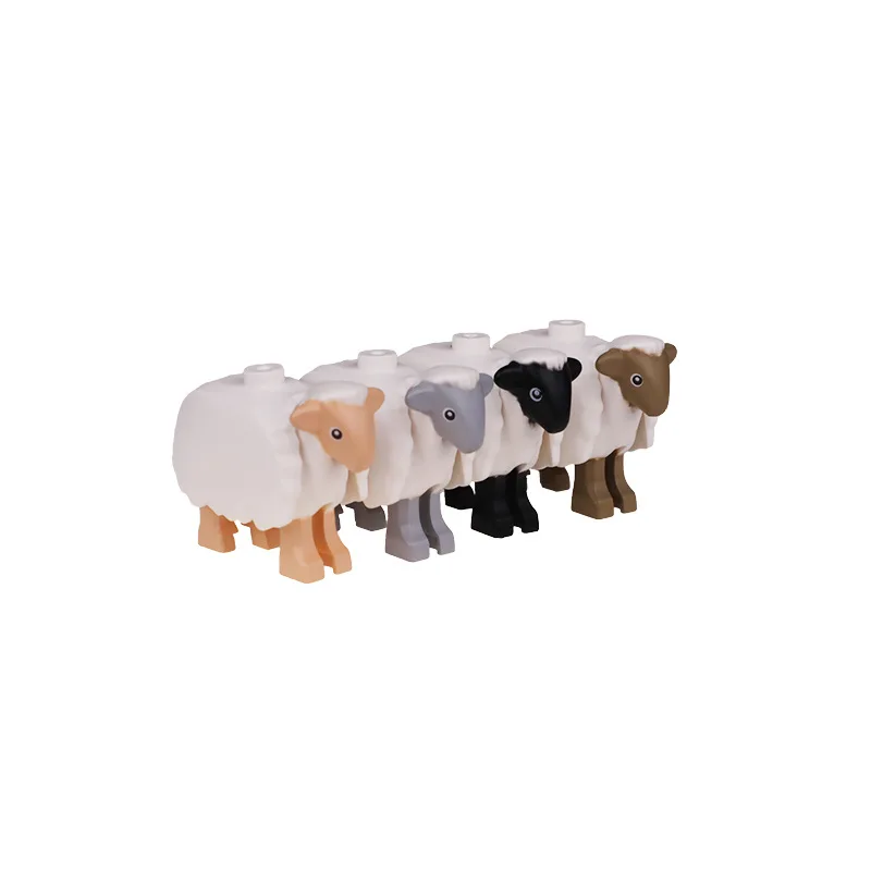 City Animal Zoo Farm Series Building Blocks Street View Panda Brown Bear Cat Pig Long Wool Sheep Cow Cattle Pet Bricks Toys Kids