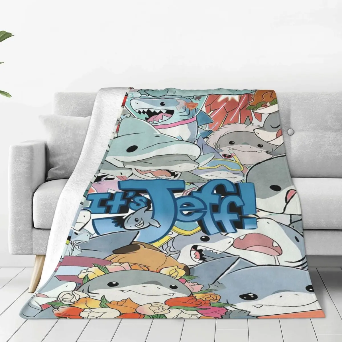 Cute Jeff The Land Shark Cartoon Blankets Soft Warm Flannel Throw Blanket Bedspread for Bed Living room Picnic Travel Home Sofa