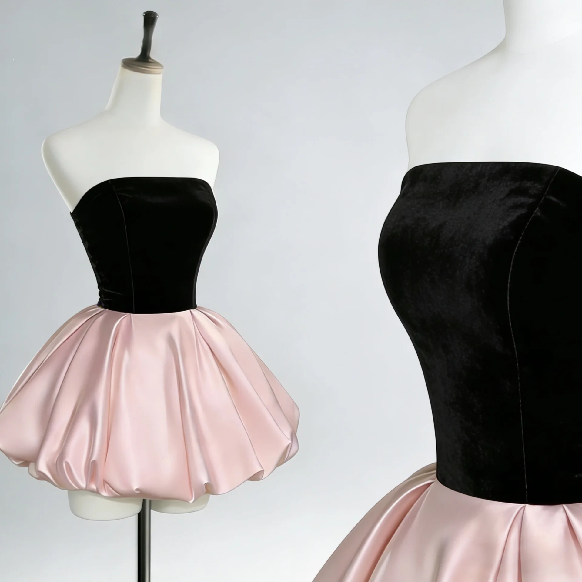 Black Velvet 2026 New Elegant Evening Dresses Collision Color Satin Strapless Princess Prom Gowns Plus Sizes Plus Sizes Vestido