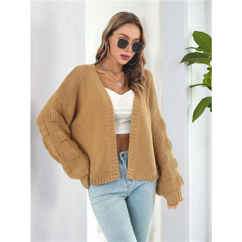 أزياء نسائية - سترات كاجوال كبيرة الحجم مفتوحة من الأمام وأكمام طويلة معاطف خارجية منسوجة مكتنزة