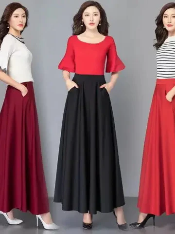 

Bla A-Line Long Skirt Maxi Gown Flared Skirt High Waist Slimming Dance Dr Korean Sle plus Size Casual Summer Skirt