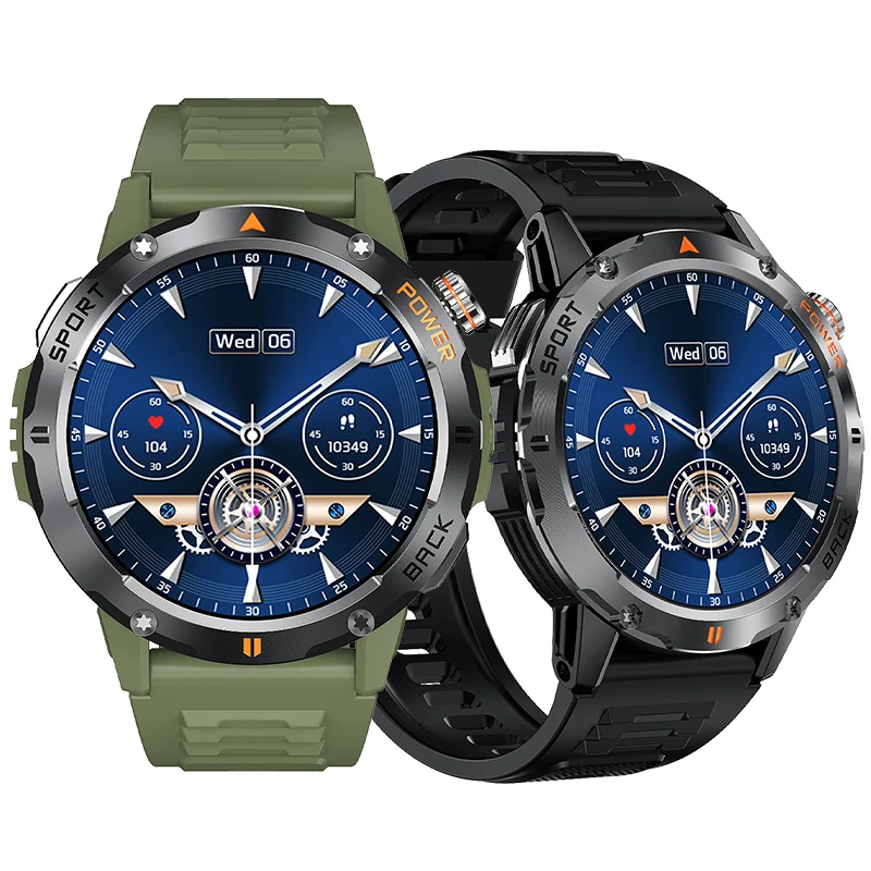 YK06 1.53インチHDスクリーンLEDライトコンパス40日間バッテリーBT通話HR SpO2モニター睡眠追跡マルチスポーツモードIP68スマートウォッチ