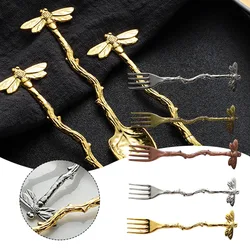 Creativity Dragonflies Ice Cream Fork Delicate Fashionable Desserts Forks Retro Anti-Bending Durable Fruits Forks For Kitchen