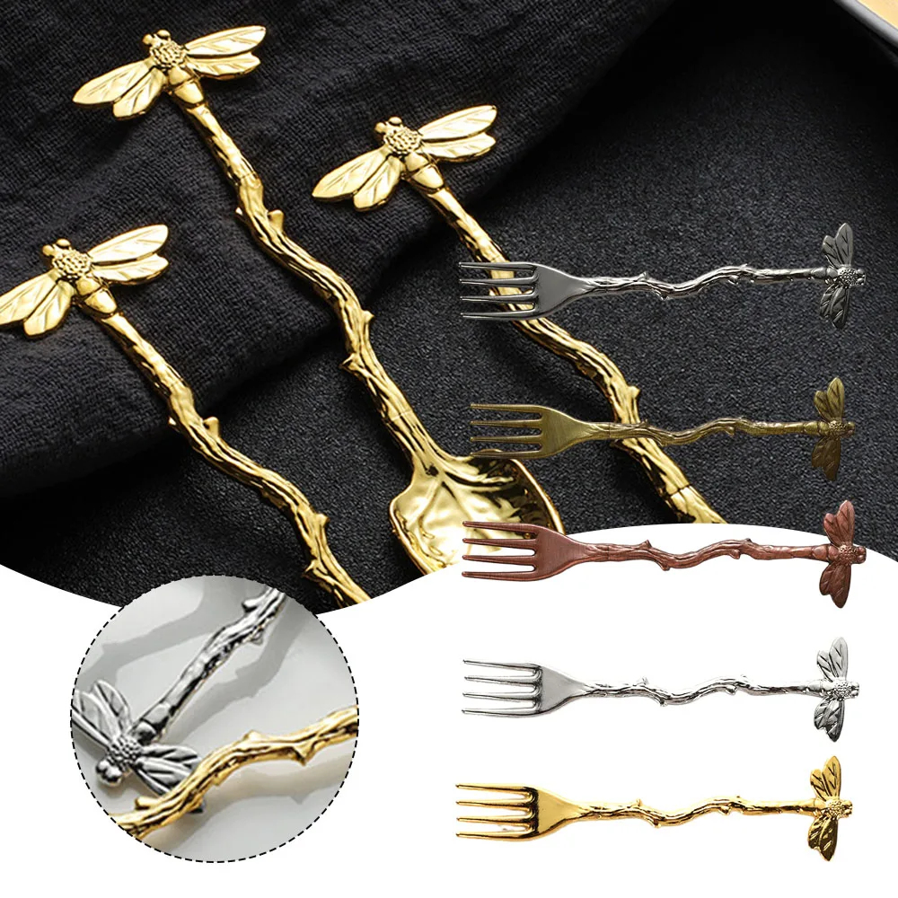 Creativity Dragonflies Ice Cream Fork Delicate Fashionable Desserts Forks Retro Anti-Bending Durable Fruits Forks For Kitchen
