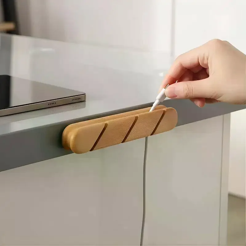 Premium Solid Wood Cable Organizer – Fixed Desktop Holder for Headphone/Data Cables, Minimalist Space-Saving Desk Management