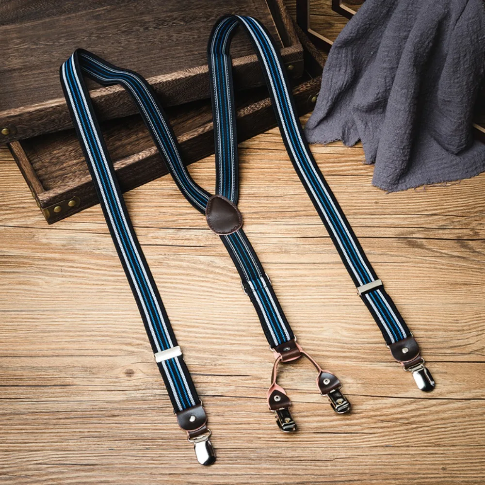 

Retro Suspenders for Men Metal Clip Anti-slip Y-Type Suspenders Suit Accessories British Style Stripe Suspender Clip Suit