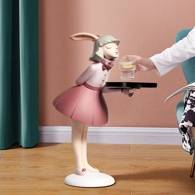 

Home Decoration Accessories For Living Room Figurines For Interior Rabbit Girl Large Floor Tray Ornament Room Decor Sculpture