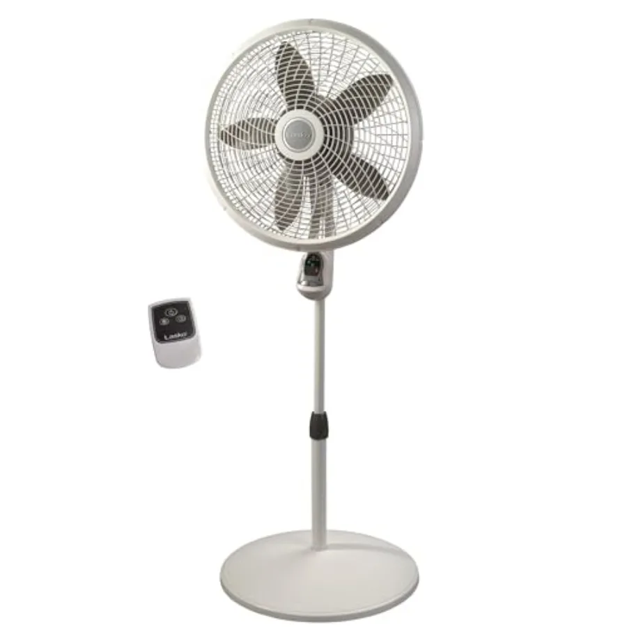 

Cyclone Pedestal Fan Adjustable Height Remote Control Timer 3 Speeds for Bedroom Kitchen Office and Living Room 18" White 1885