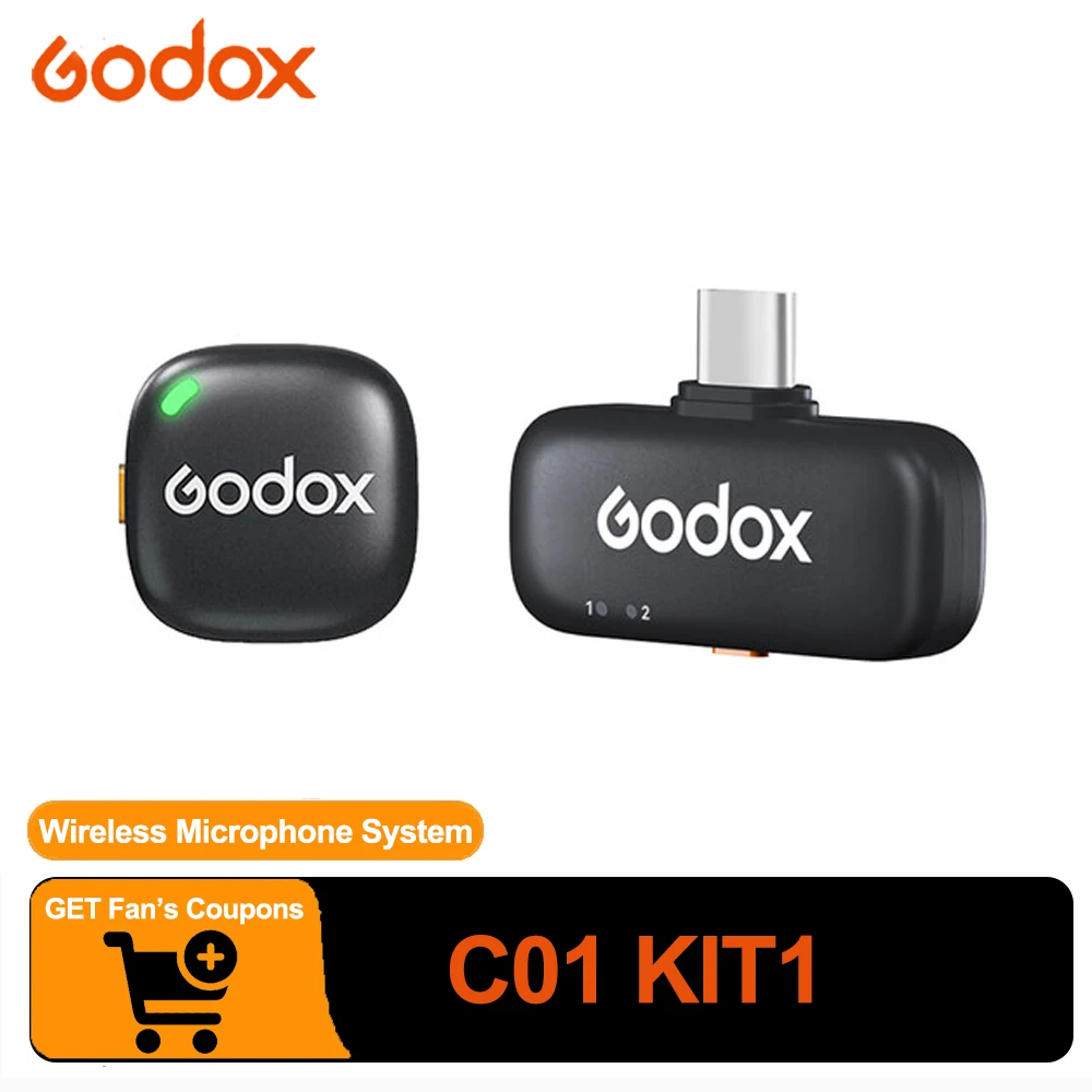 Godox C01 Wireless Microphone System 2.4G 656' Transmission Distance with USB-C Connector for Mobile Devices