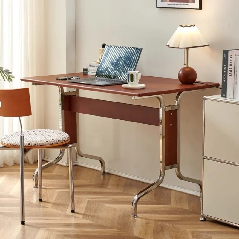 

Retro simple rectangular solid wood workbench desk computer desk household solid wood stainless steel legs