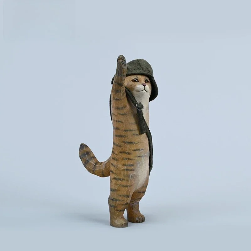 Woodcut cat series trendy play cute and cute Internet celebrity creative model ornament figure peripherals