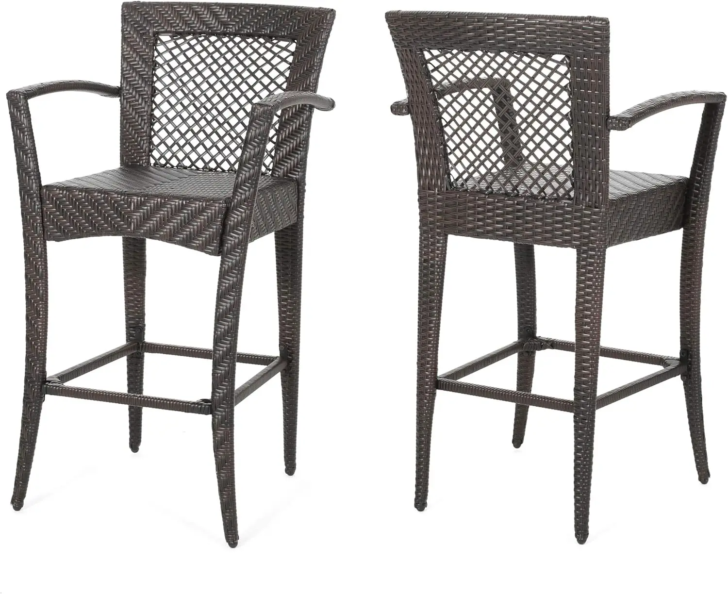 Megan Wicker Outdoor Wicker Barstool, Multi Brown Finish, Conjunto de 2, 46"