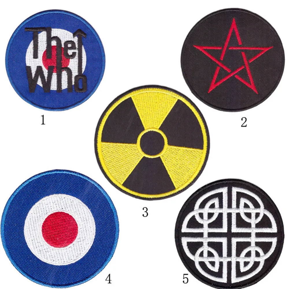 DIY Five-pointed Star Round Badge Patch Target Embroidered Sticker Iron-on Clothes Armband Decor For Jeans Hat Fan Sign Badges