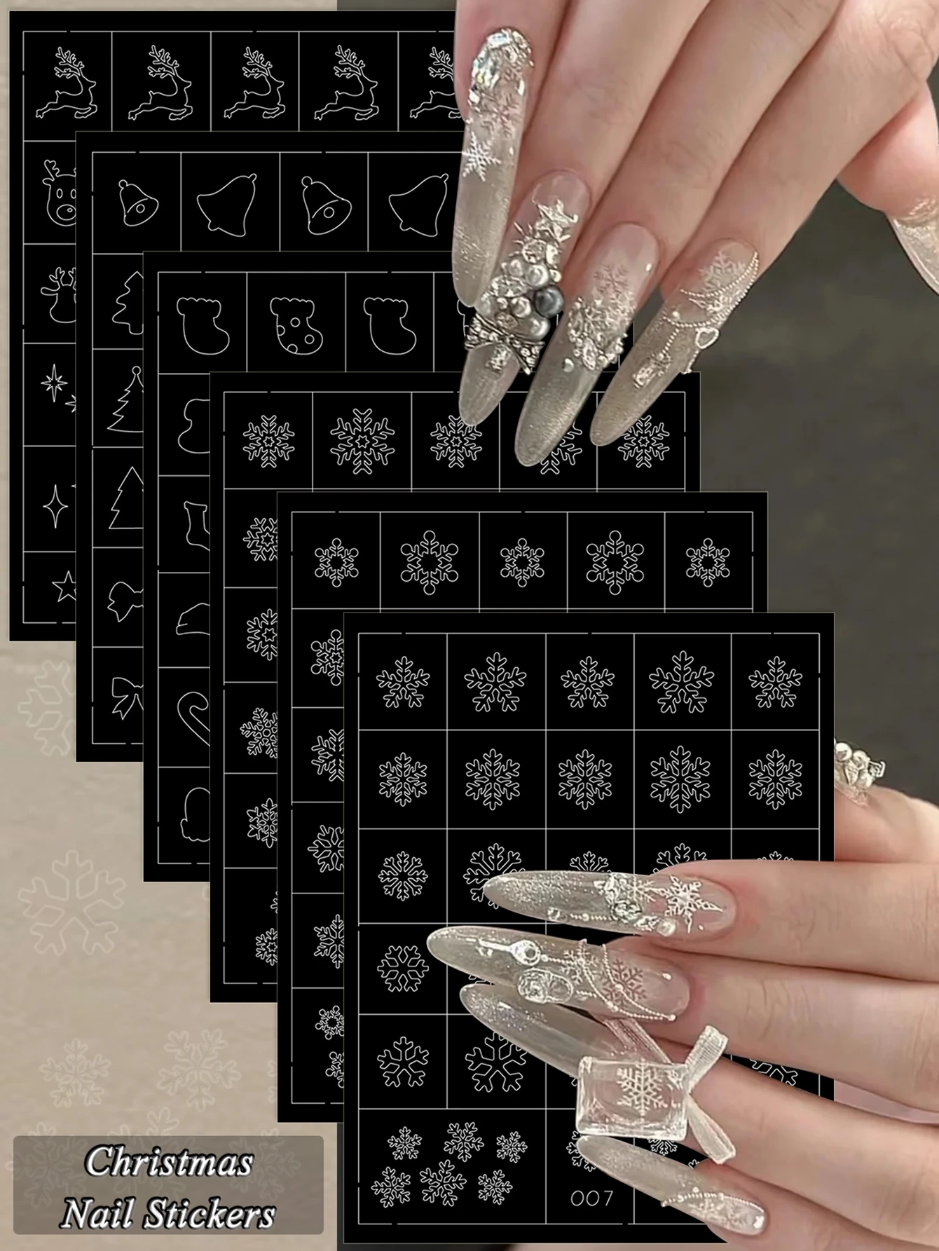 3/6/12 Blatt Weihnachts-Nagelaufkleber, niedliche 3D-Schneeflocke, Rentier, Weihnachtsmann, Stern, Nagelaufkleber für Winterurlaub, Maniküre