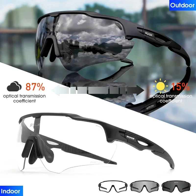 SCVCN Outdoor Bicycle Photochromic Glasses Men Cycling Glasses Polarized Cycle Sunglasses MTB UV400 Goggles Woman Bike Eyewear