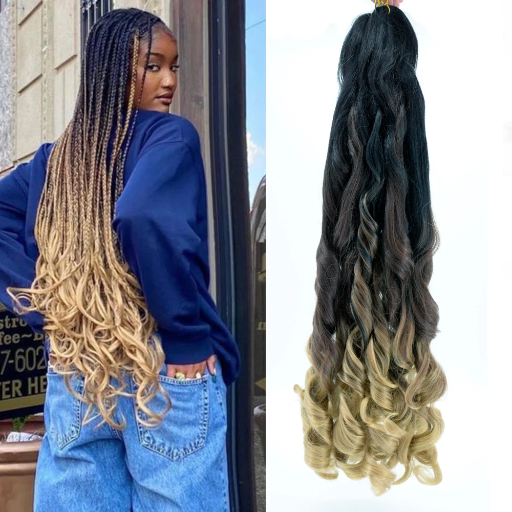 Synthetic Loose Wave French Curl 26inch Pre-Stretched Crochet Braiding Hair For Women Extensions Ombre Spiral Curl Braids Hair