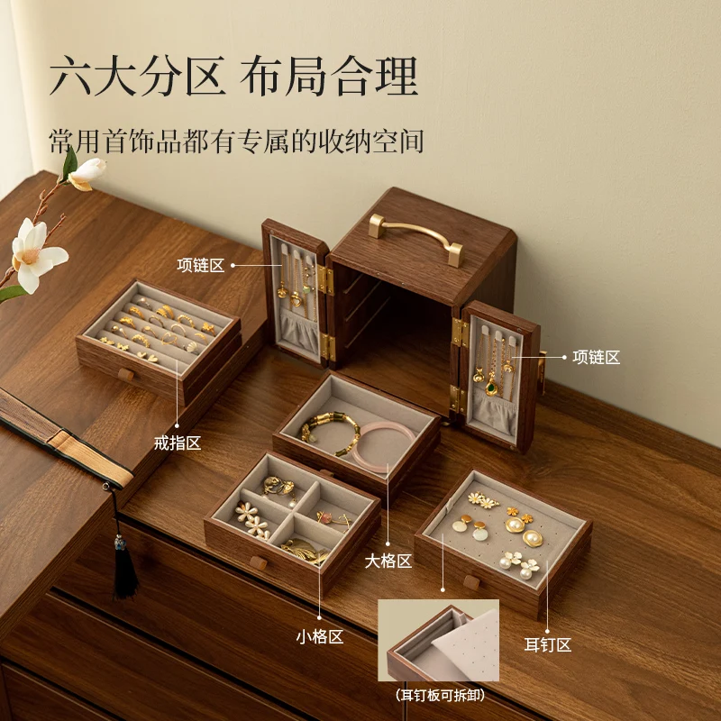 صندوق مجوهرات خشبي، صندوق تخزين، قلادة رائعة راقية، صندوق مجوهرات يدوي. #4