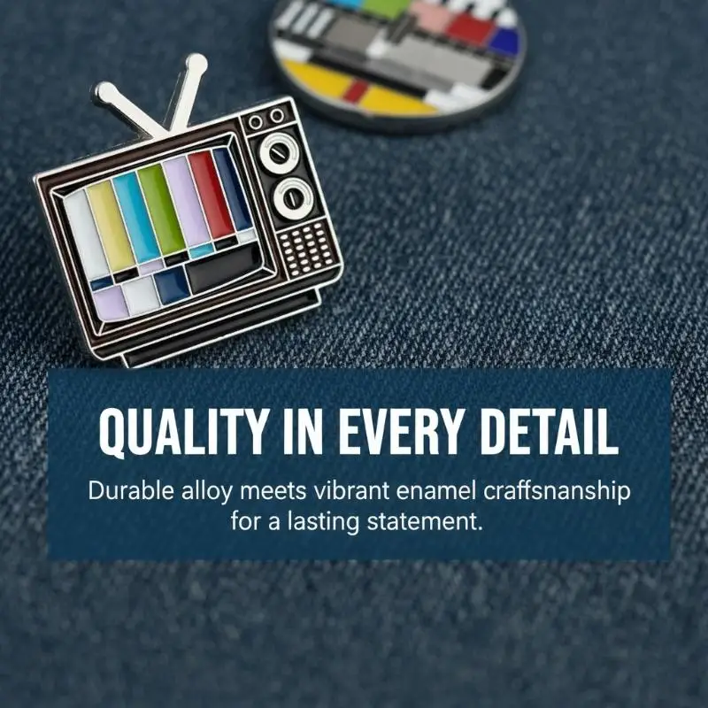 80s No Signal TV Brooch Vintage Retro Television Enamel Pin Cable TV Badge for Clothes Fashion Illustration