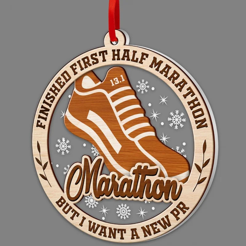 Marathon Running Lover Hout en acryl Santa Runner String Ornament Set Boom