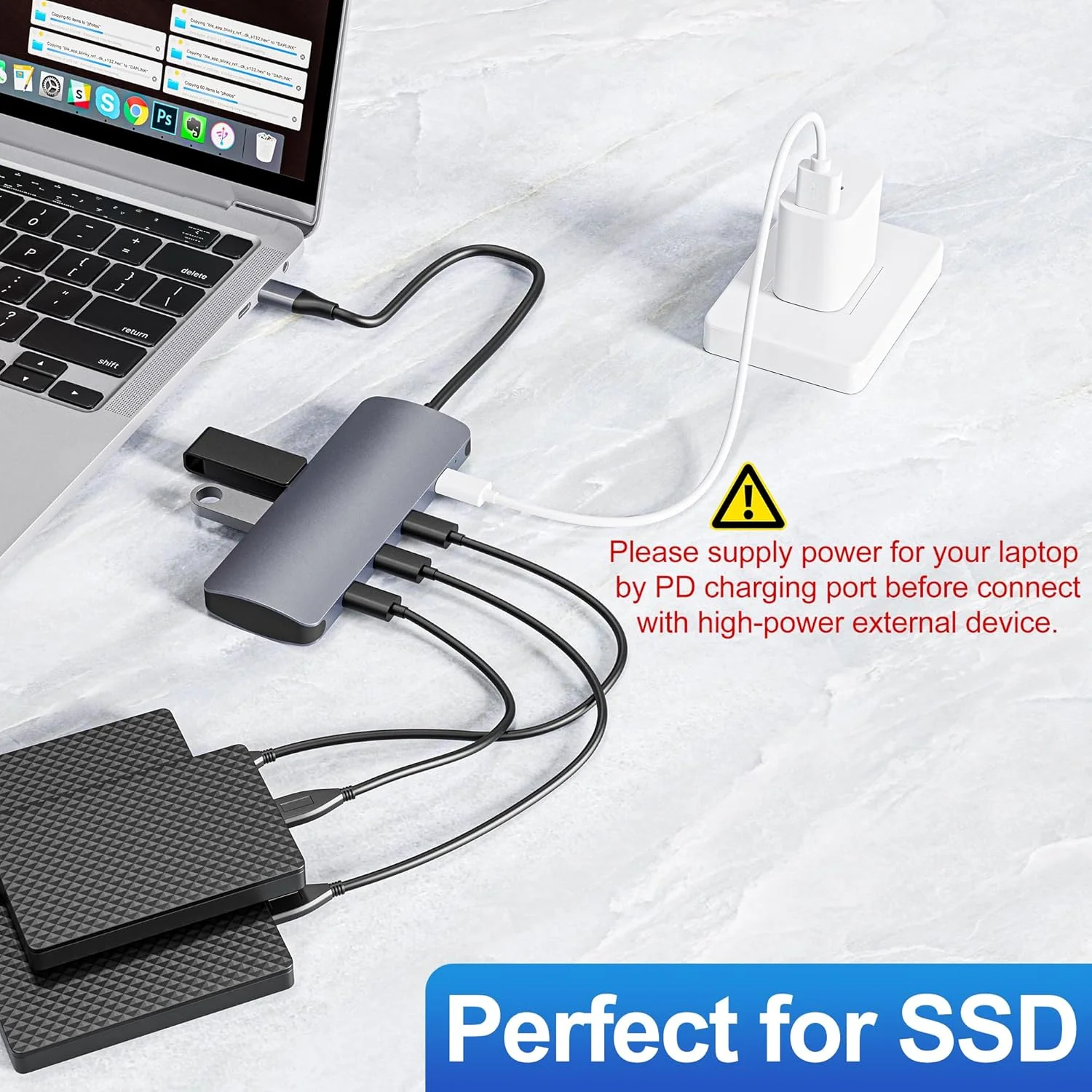 USB C Hub 10Gbps مع مخرج فيديو 4K @ 60 هرتز 100 وات محول نقل البيانات لشحن توصيل الطاقة لجهاز MacBook Pro/Air iPad Pro Mac #6