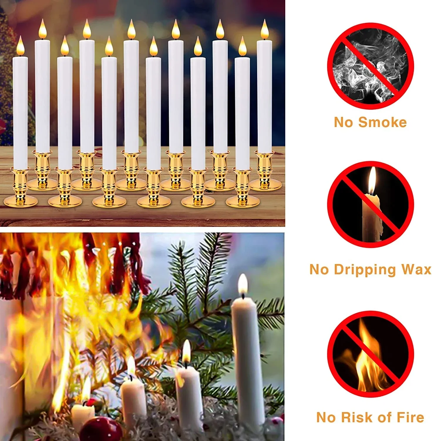 6Pcs/Set Long Candles LED Flickering Taper Candles Battery Powered Flameless Candles Timer Candle with 10-Key Remote for Wedding