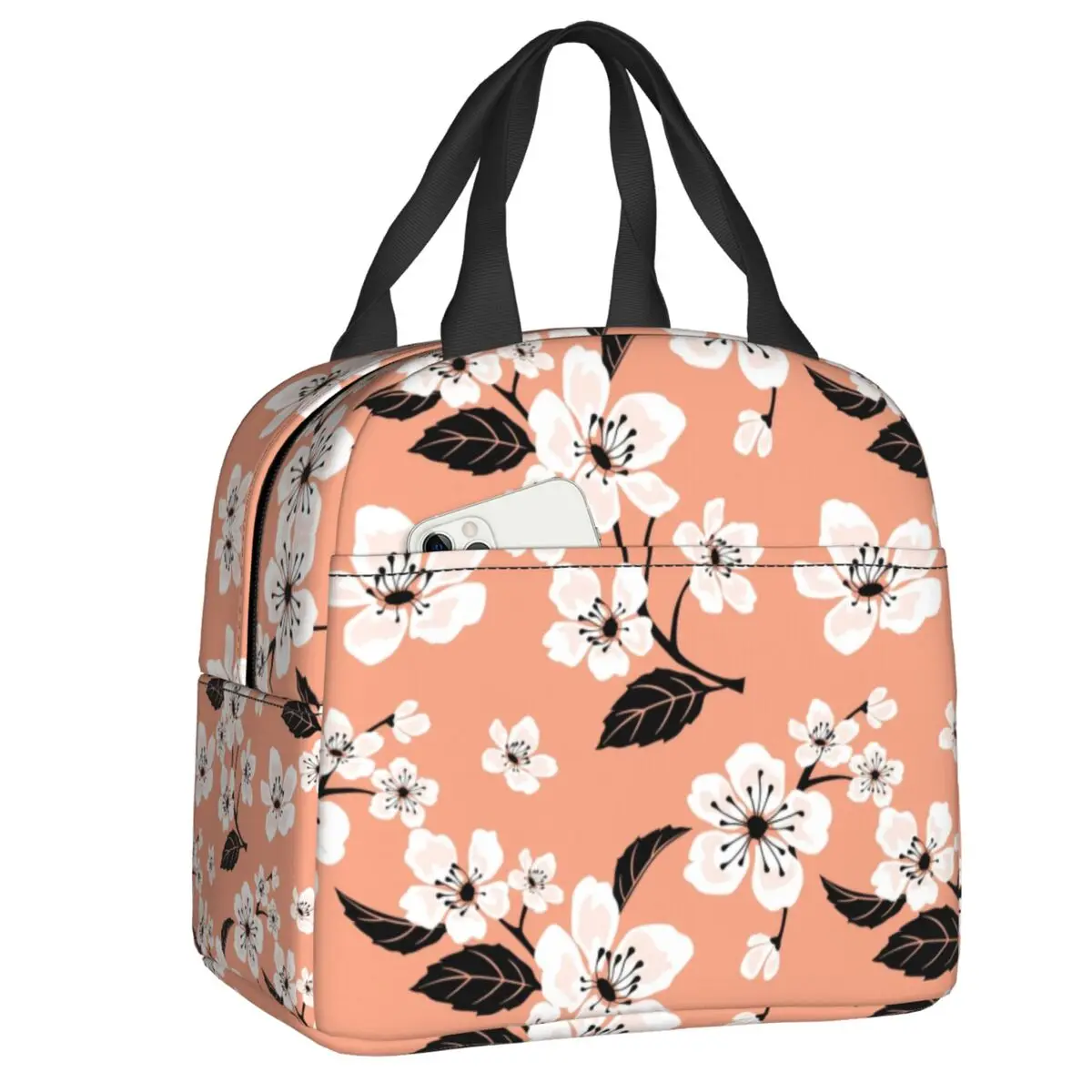 

Sakura Cherry Tree Flower Blooms Insulated Lunch Tote Bag for Women Floral Resuable Cooler Thermal Food Lunch Box School