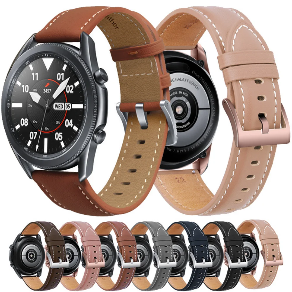 

20mm 22mm Leather Strap for Samsung Galaxy Watch 3/4/5/Active 2/Gear S3 Bracelet for Huawei Watch GT-2-3-Pro/Amazfit GTR/Stratos