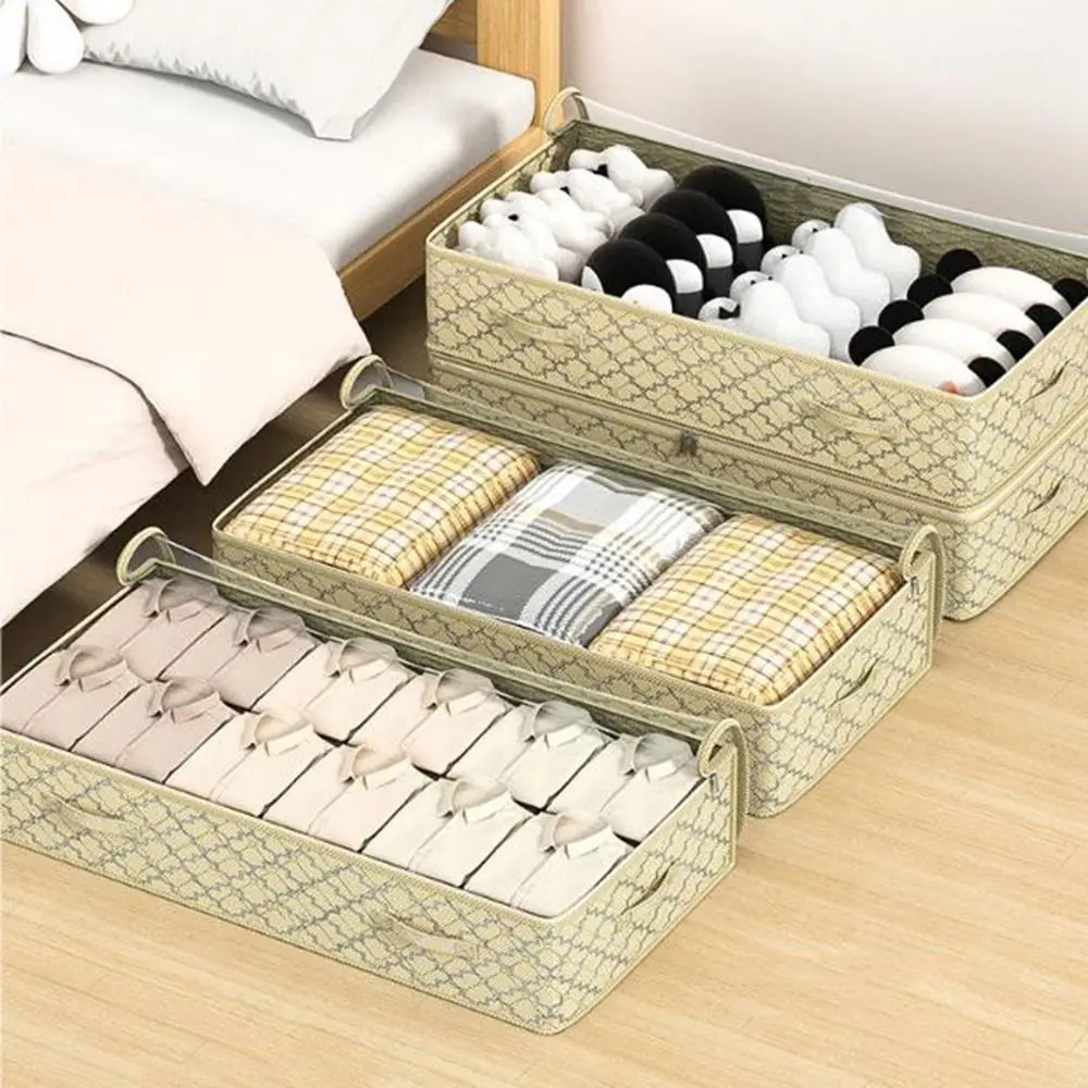 

Non-Woven Fabric Under Bed Storage Bag Dual Zipper Clear Window Clothing Blanket Storage Bag Dustproof Large Capacity