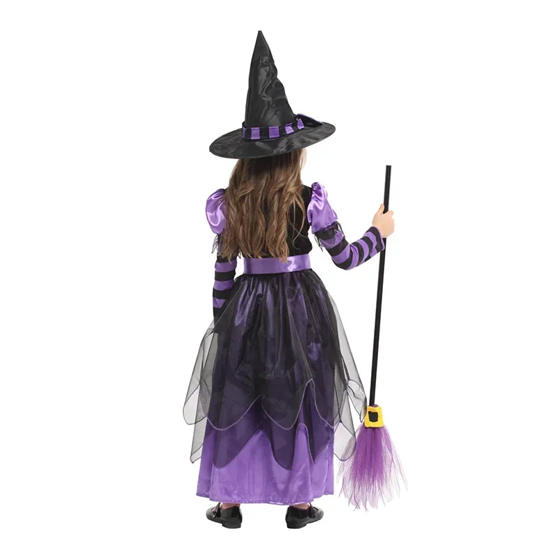 Halloween Mädchen Hexenkostüm Kinder Hexe Langes Kleid mit Hut Kleidung für Kinder Cosplay Party