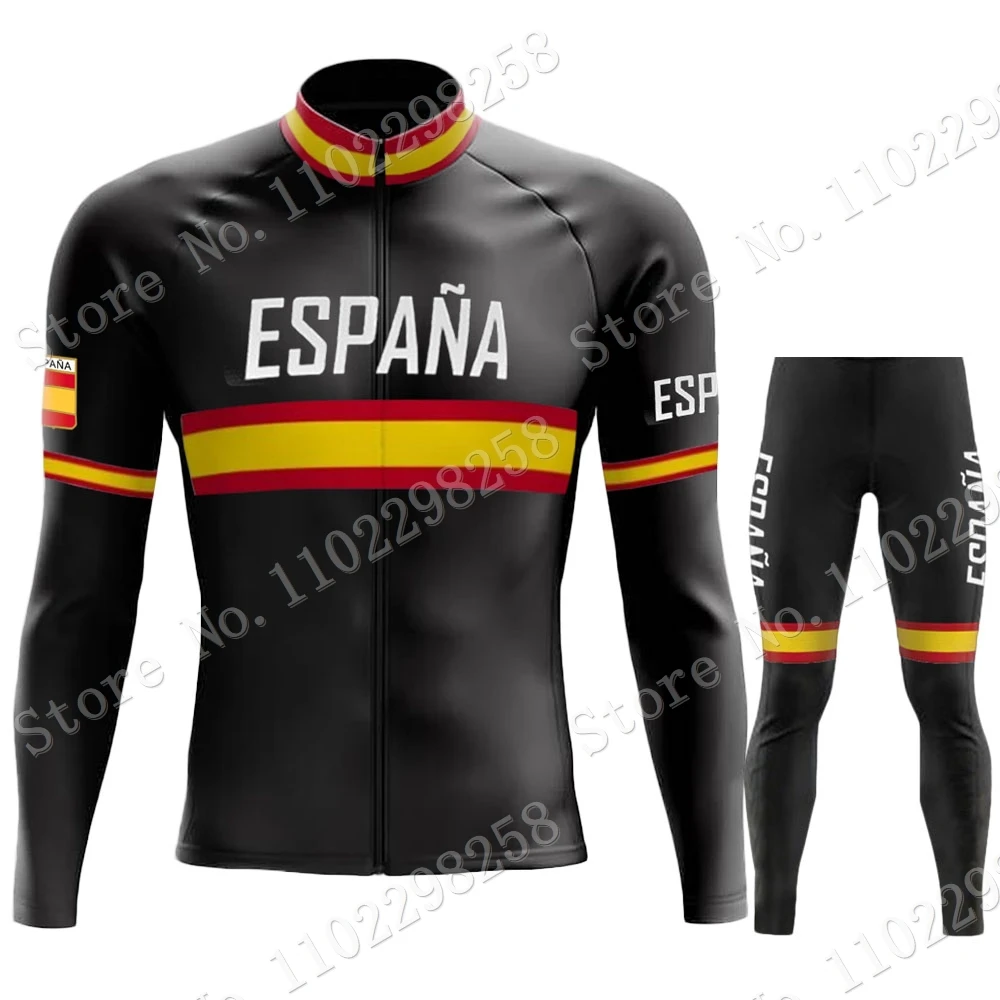 2024 Espana National Team Black Cycling Jersey Set Spain Long Sleeve Winter Clothing Road Bike Suit Pants Bib MTB Maillot Ropa