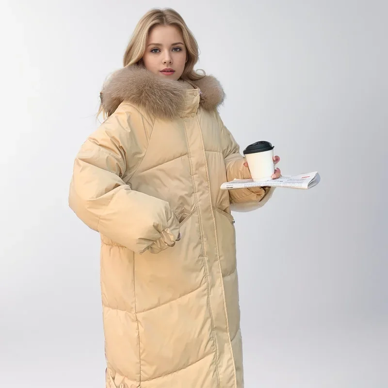 Veste matelassurera à capuche avec col en fourrure pour femme, manteau respirant, veste matelassurera en coton avec poche, longue parka optique chaude, vêtements d'hiver