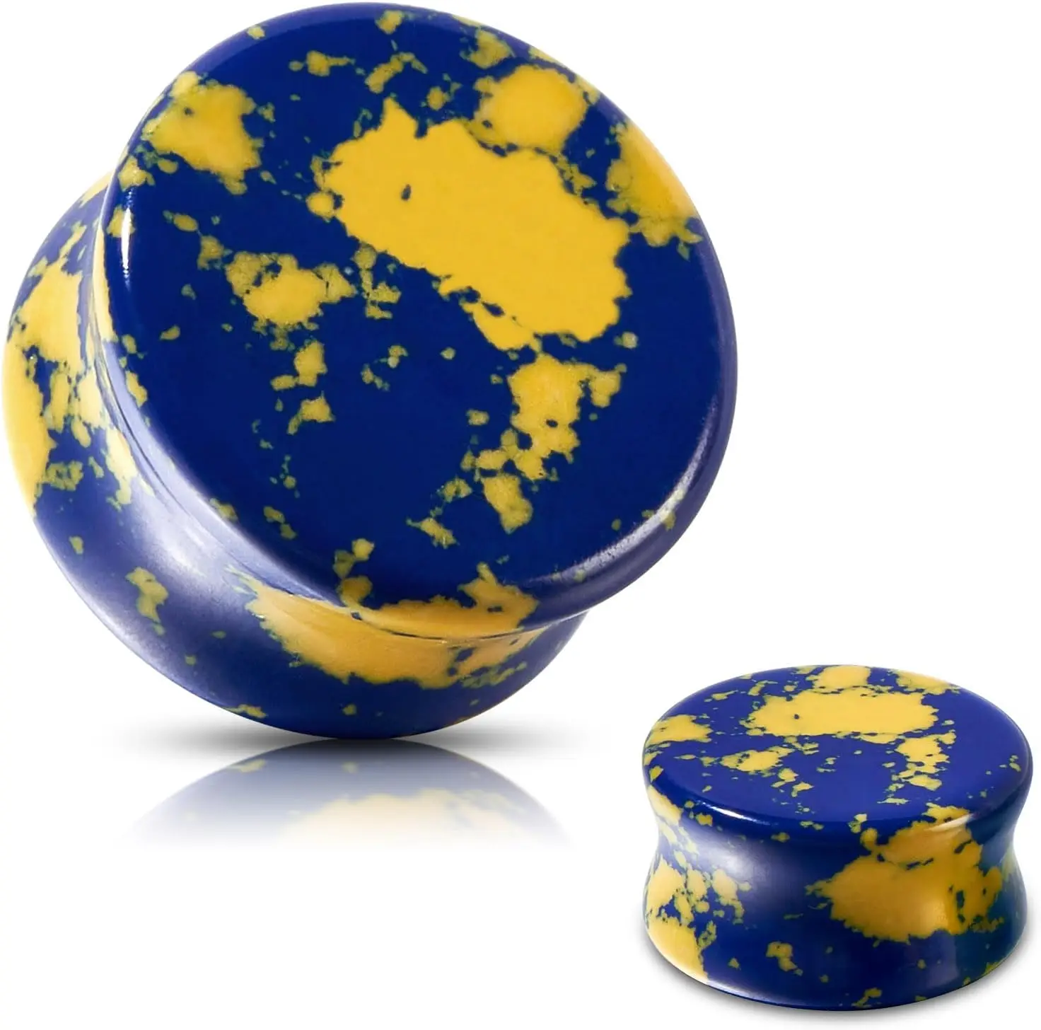 Stone Ear Gauges Plugs Saddle Yellow and Blue Mixed Color Double Flared Ear Tunnels Expander Earrings for Women Men 2g-13/16
