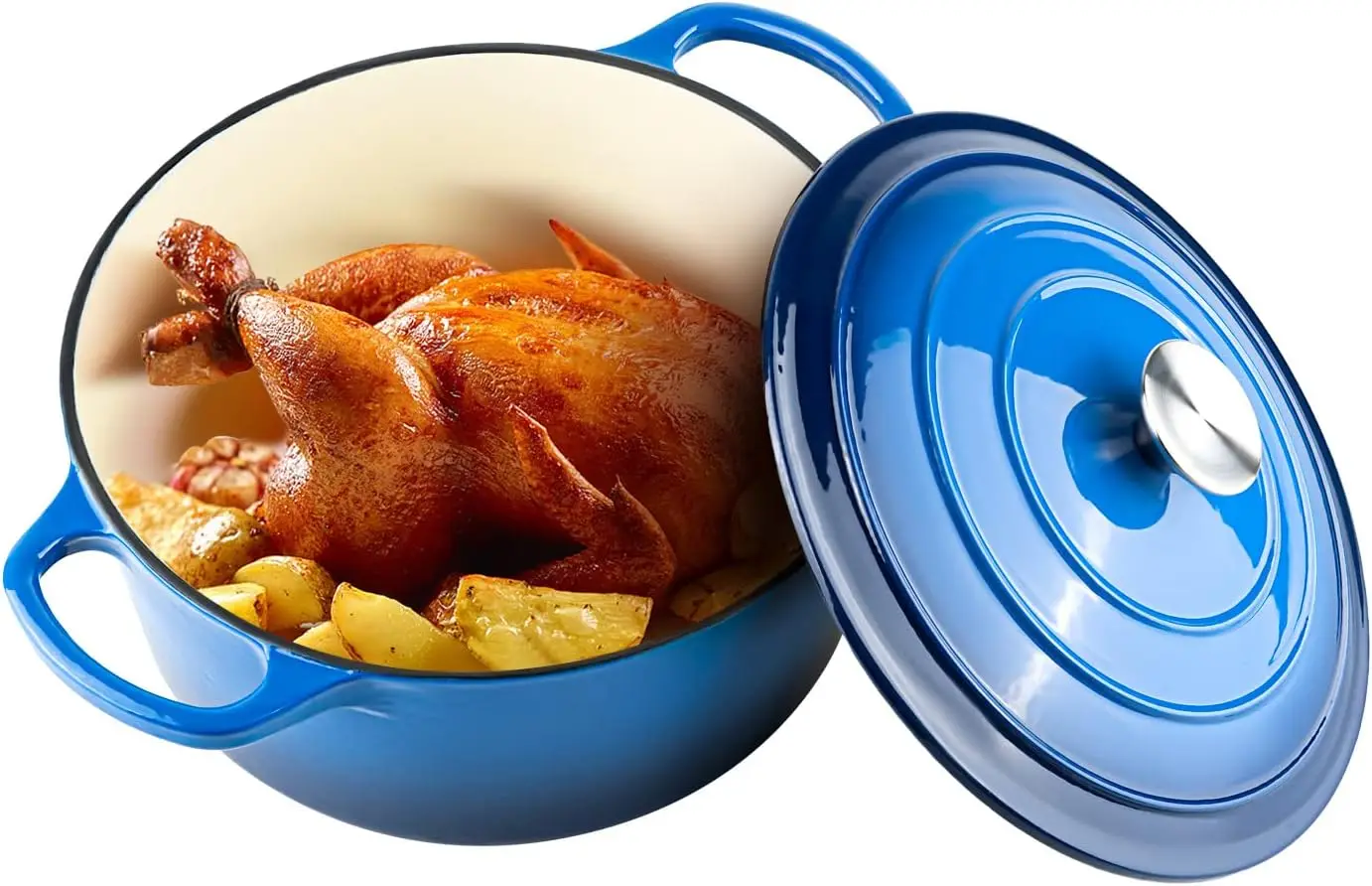 Olla de horno holandesa esmaltada con tapa, olla de sopa esmaltada de 5L, olla para cocinar sopa, horno holandés de hierro fundido con asas dobles para hornear pan