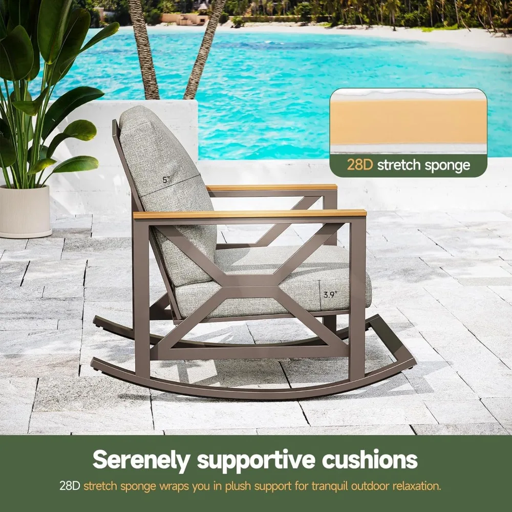 مجموعة Rocking Bistro، مجموعة محادثة للفناء مكونة من 3 قطع، كراسي هزازة بإطار مجلفن مكونة من قطعتين مع طاولة قهوة وسميكة