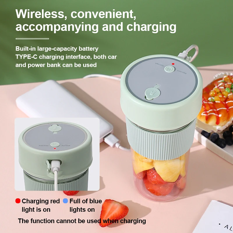 Portable Juice Cup With Straw Precision Steel 6-Blade Mini Electric Fruit Juicer Home And Outdoor USB Charging Accompanying