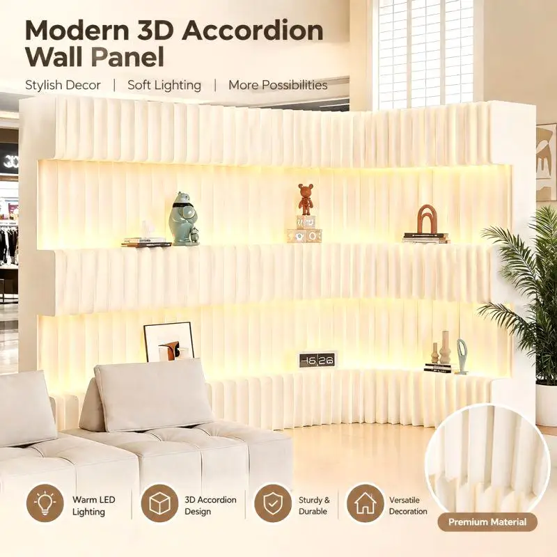 Portable Folding Paper Room Divider Display Shelf, Space Saving Freestanding Partition for Office Living Room