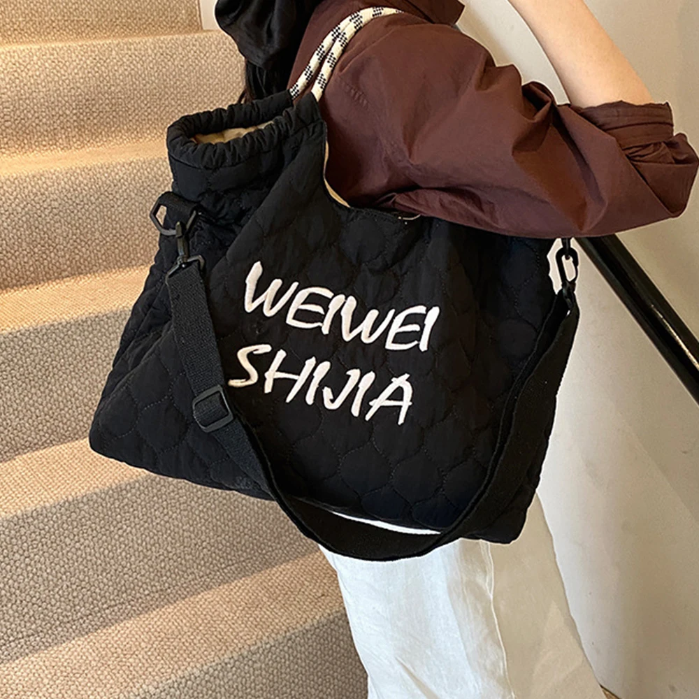 

Стеганая женская сумка-тоут большой емкости, сумка на плечо с хлопковой подкладкой, сумки на шнурке для женщин, сумки через плечо с буквенным принтом, сумки-шоппер