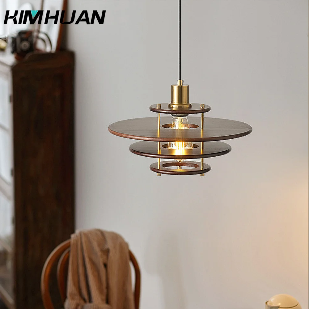 

Dining Room Chandelier Creative Solid Wood Flying Saucer Bedroom Bedside Lamp Japanese Retro Walnut Color Tea Room Lamps