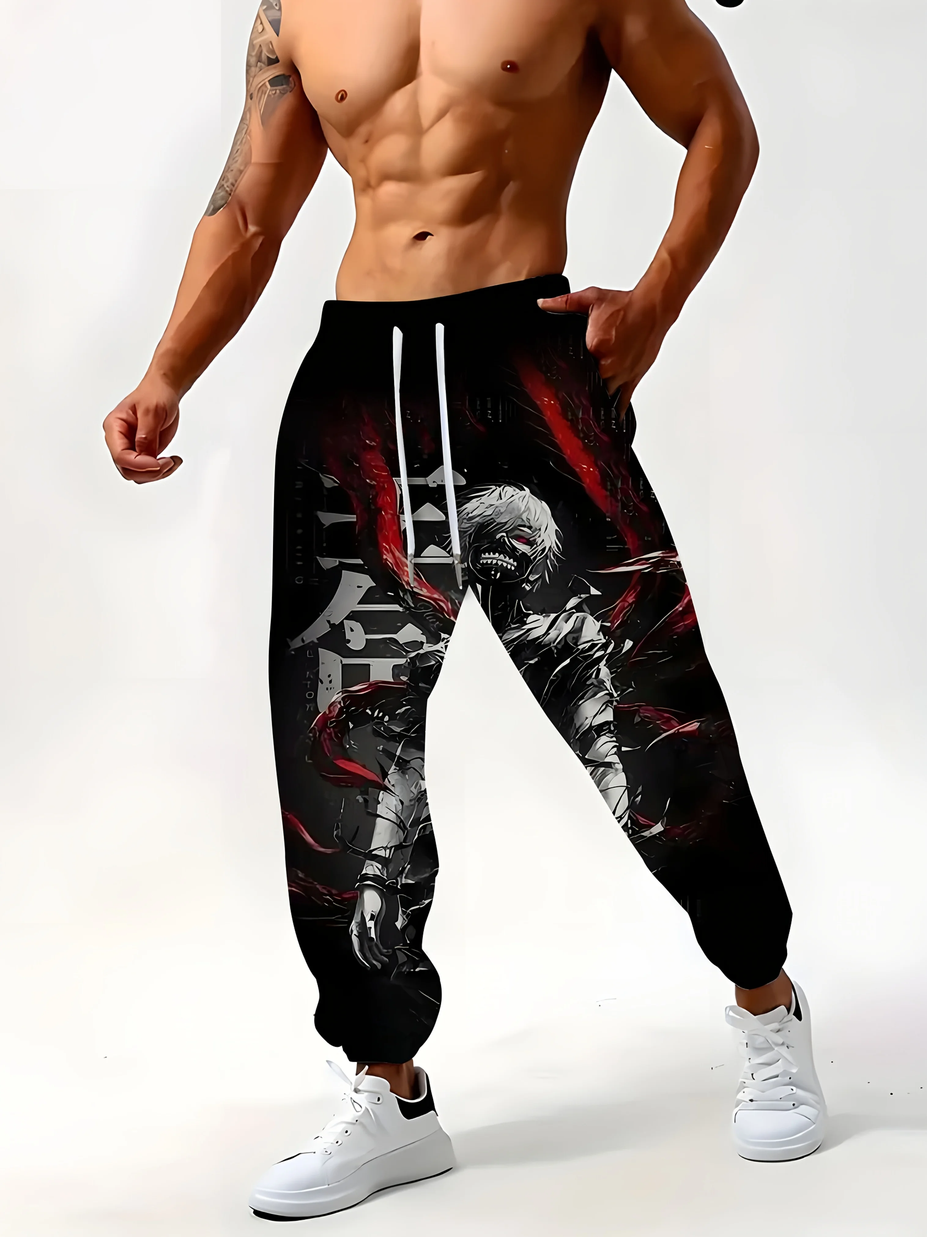 

Мужские спортивные брюки с 3D аниме-принтом, повседневные спортивные брюки, регулируемый пояс на шнурке, облегающие спортивные штаны осень/зима