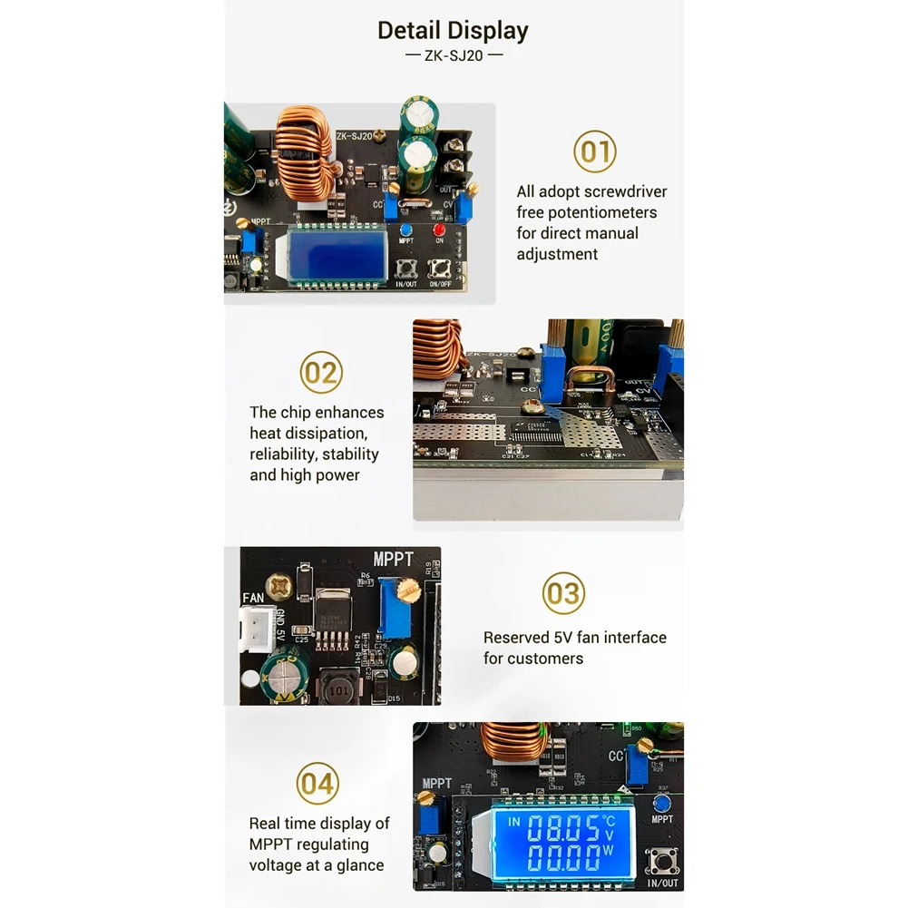 Automático Step Up Down Módulo com display LCD, Buck Boost Converter, Módulo de Alimentação, Placa ajustável, ZK-SJ20