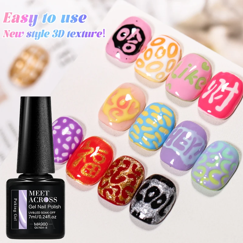 MEET ACROSS 12 Cores Poking Nail Gel 7ml Poke Gel Esmalte e Base Transparente Especial Gel Pintura 3D Verniz em Gel para Nail Art