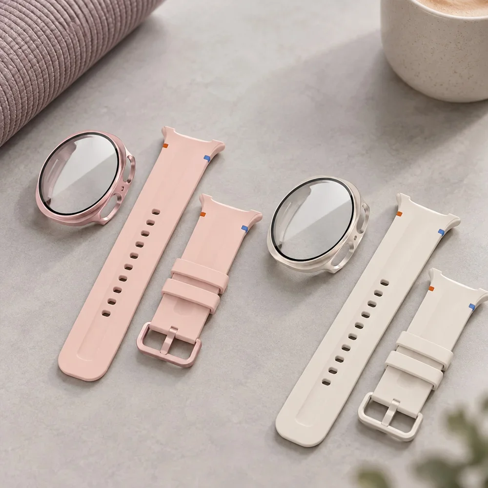 Silicone Strap+case For Samsung Galaxy 9 8 40 44mm Official Sport Bracelet Hollow+Glass screen protector Galaxy watch 9/8 Cover