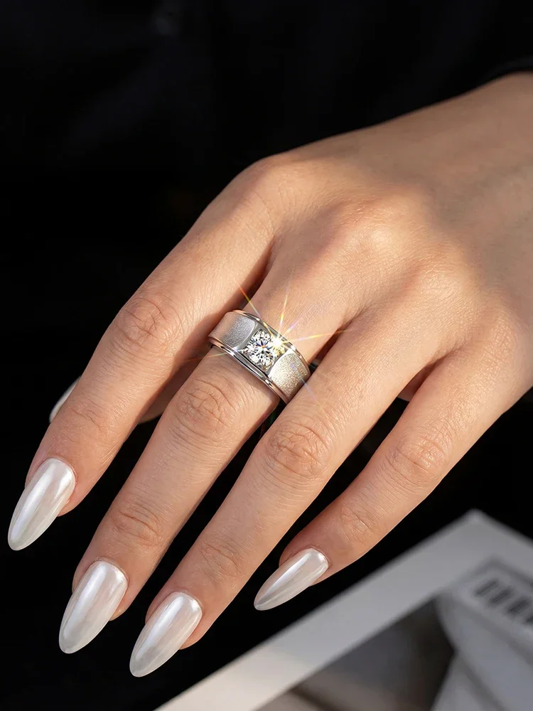 Gorgeous 1CT D Color Concise Certified Moissanite Diamond Engagement Rings For Men Real Luxury Top Quality Wedding Jewelry